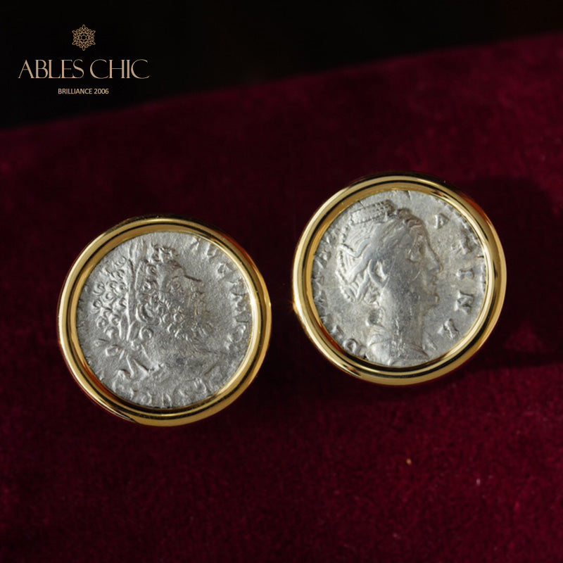 Boucles d’oreilles médaillon de lire byzantine