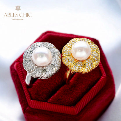 Bague florale en perles d'Akoya 5783