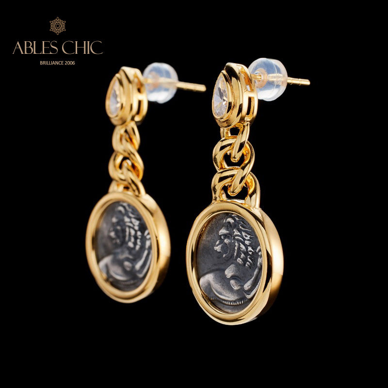 Boucles d'oreilles pièces de lion romaines 5980