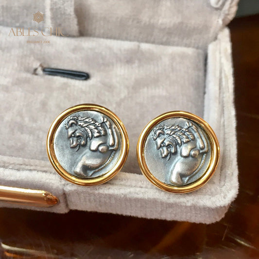 Boucles d'oreilles pièces de monnaie antiques Sculpture de Lion 5981