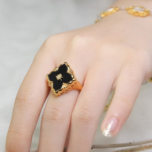 Bague agate trèfle ajourée 5037