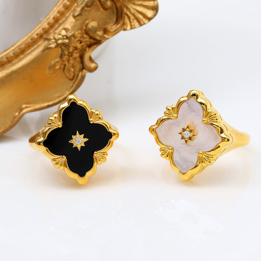 Bague agate trèfle ajourée 5037