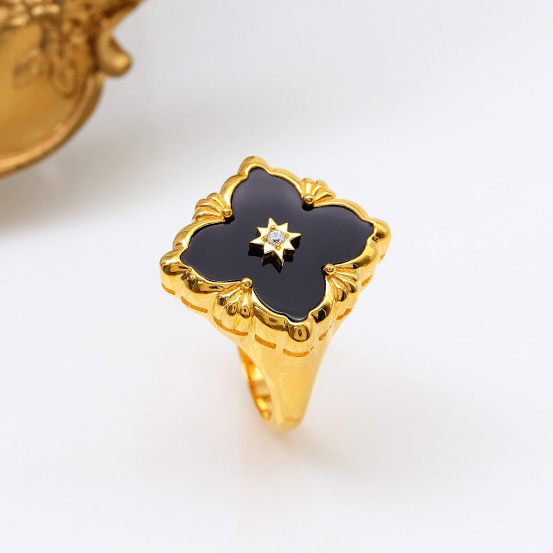 Bague agate trèfle ajourée 5037