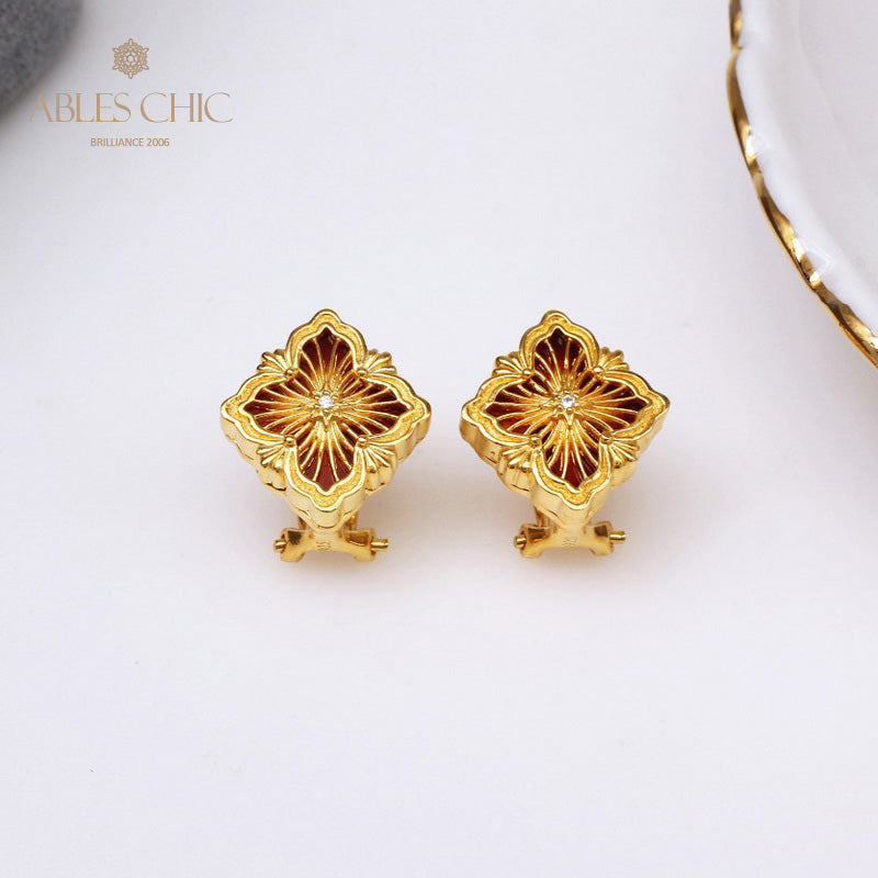 Boucles d'oreilles trèfle en agate filigrane 5382