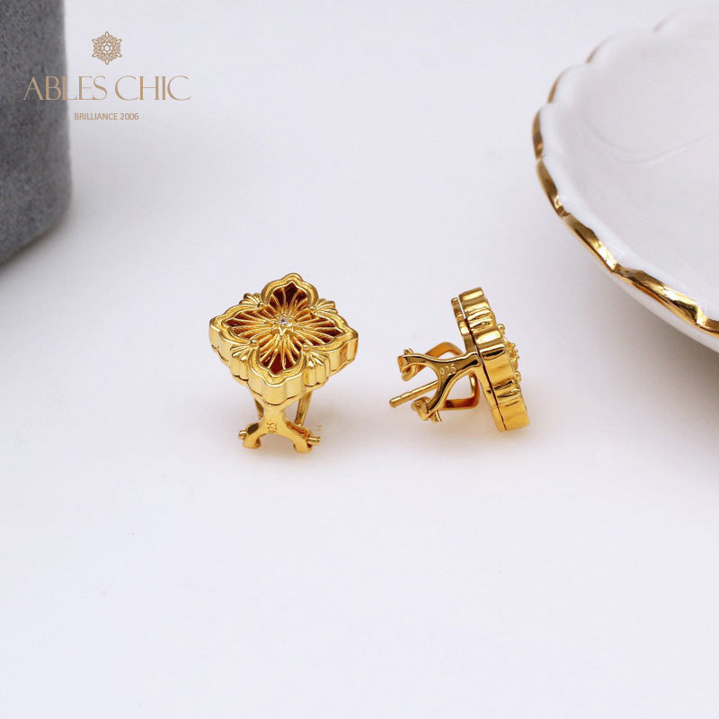 Boucles d'oreilles trèfle en agate filigrane 5382