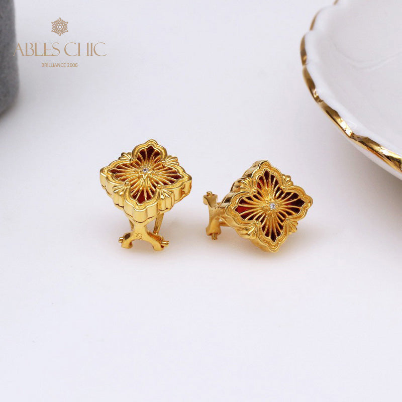 Boucles d'oreilles trèfle en agate filigrane 5382