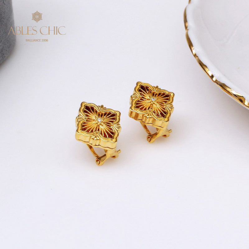 Boucles d'oreilles trèfle en agate filigrane 5382