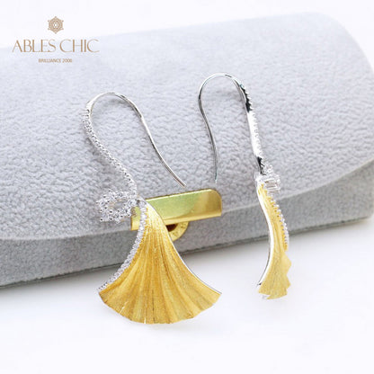 Boucles d'oreilles feuille de Ginkgo, élément en tissu, 5450