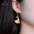 Boucles d'oreilles feuille de Ginkgo, élément en tissu, 5450