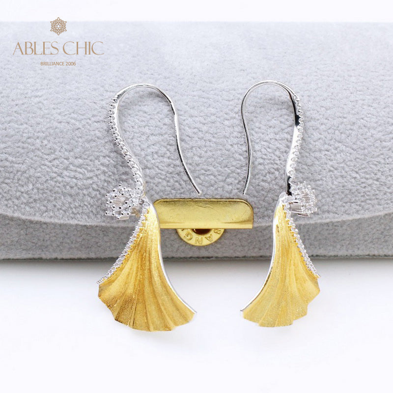 Boucles d'oreilles feuille de Ginkgo, élément en tissu, 5450