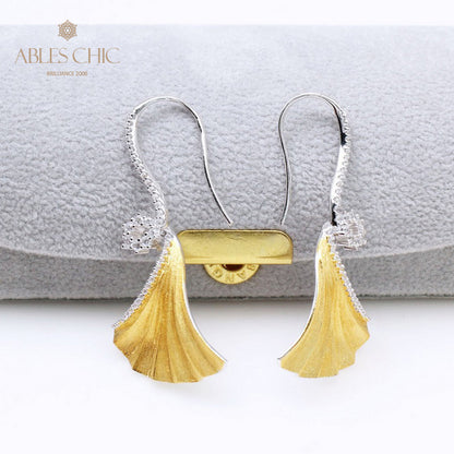 Boucles d'oreilles feuille de Ginkgo, élément en tissu, 5450