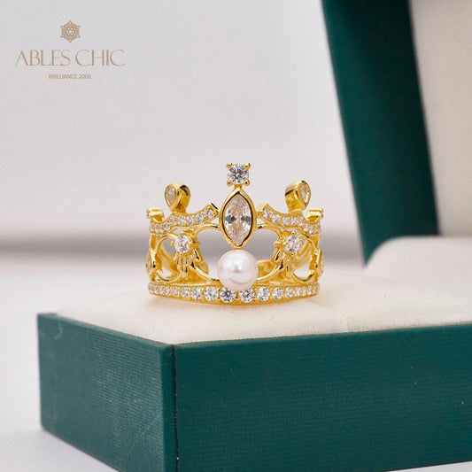 Bague de perles couronne pavée 5731