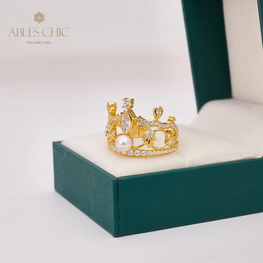Bague de perles couronne pavée 5731
