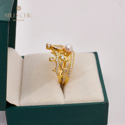 Bague de perles couronne pavée 5731