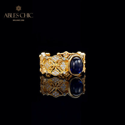 Bague florale trèfle saphir 5994