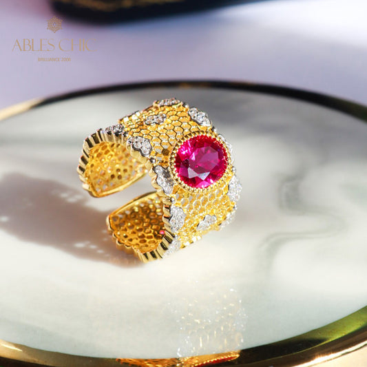 Bague florale en nid d'abeille en dentelle 6045