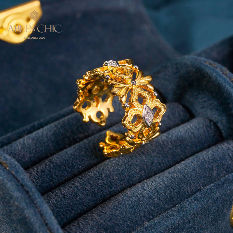 Bague ouverte en filigrane de trèfles emblématiques 5997