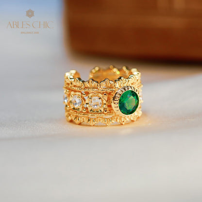 Bague ouverte émeraude ajourée 5998