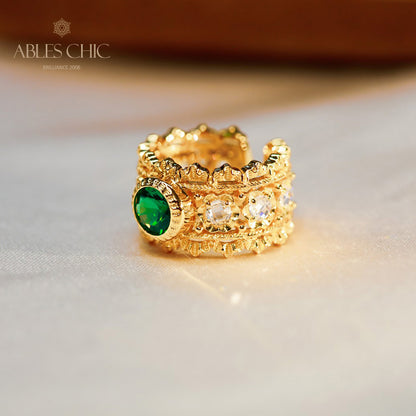Bague ouverte émeraude ajourée 5998