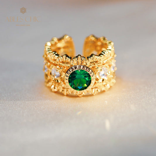 Bague ouverte émeraude ajourée 5998