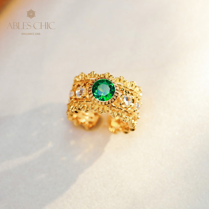 Bague ouverte émeraude ajourée 5998