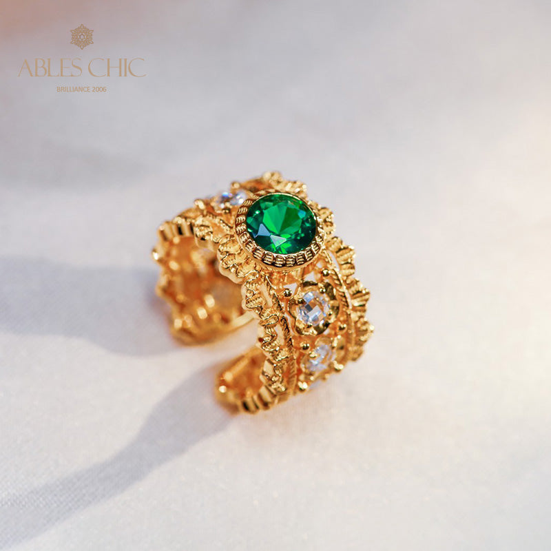 Bague ouverte émeraude ajourée 5998
