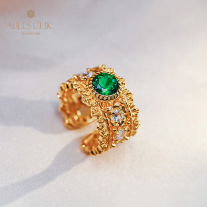 Bague ouverte émeraude ajourée 5998