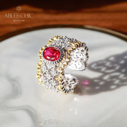 Bague florale en dentelle rubis 6048