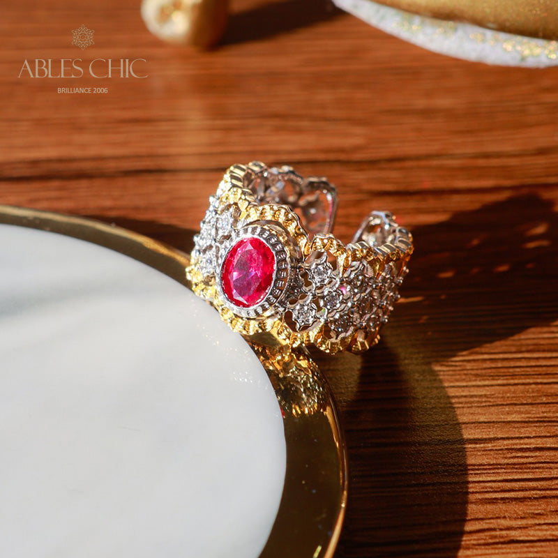 Bague florale en dentelle rubis 6048