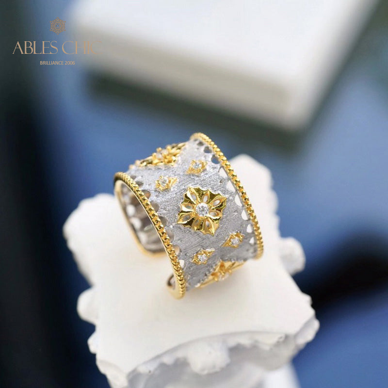 Bague ouverte riche et florale avec étoiles soyeuses 5707