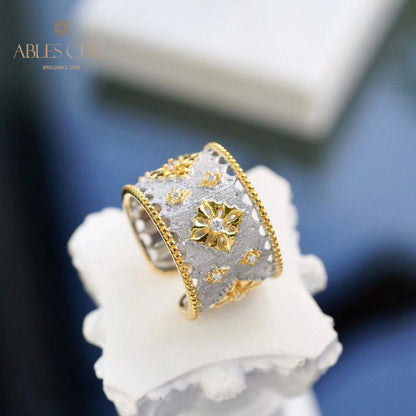 Bague ouverte riche et florale avec étoiles soyeuses 5707