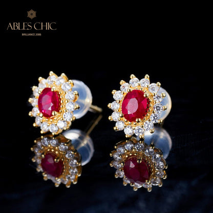 Boucles d'oreilles florales rubis naturel 5816