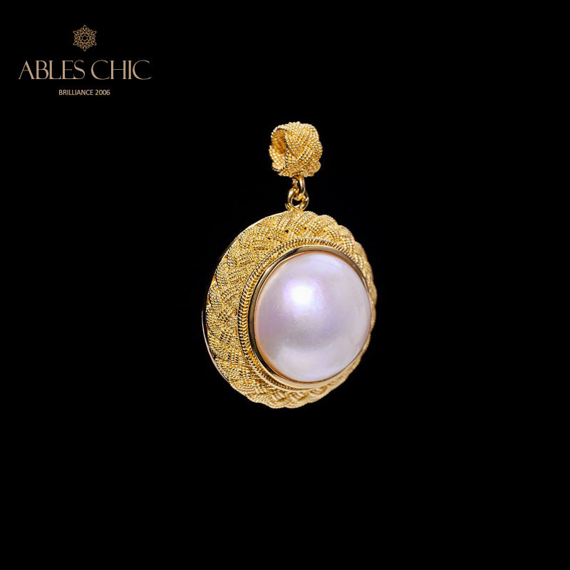 Solitaire Mabe Perle Tressée Pendentif 5939