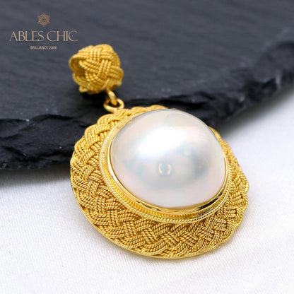 Solitaire Mabe Perle Tressée Pendentif 5939