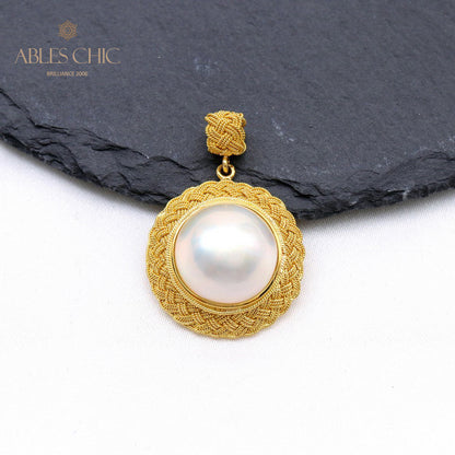 Solitaire Mabe Perle Tressée Pendentif 5939