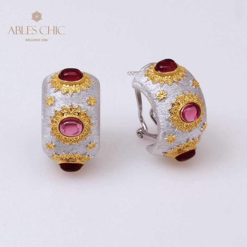 Boucles d'oreilles soyeuses grenat soleil 5152
