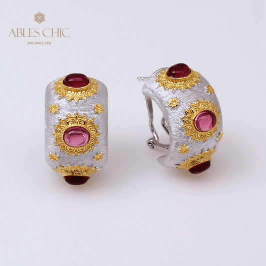 Boucles d'oreilles soyeuses grenat soleil 5152