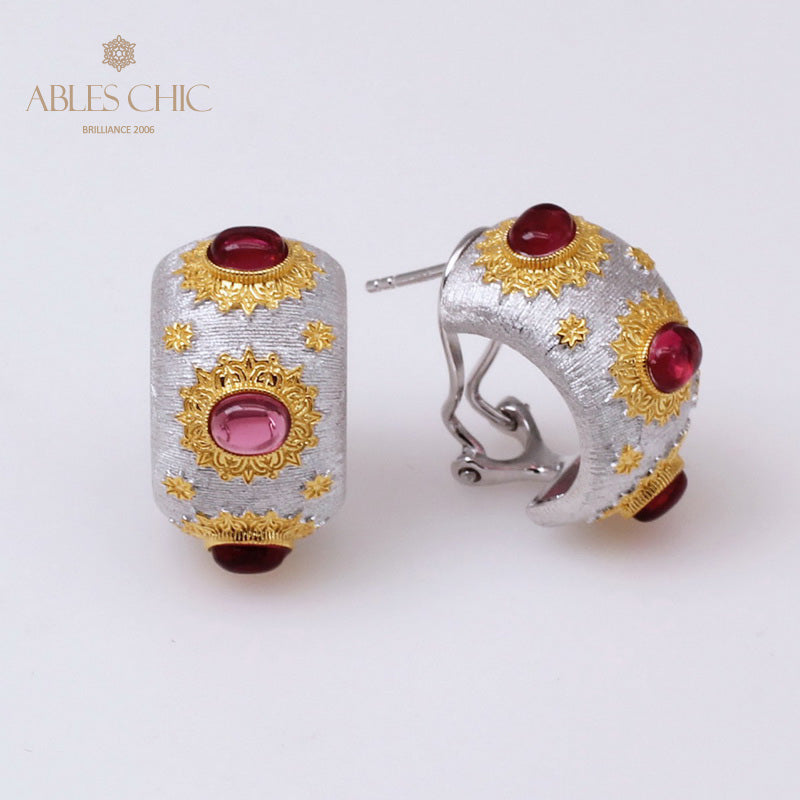 Boucles d'oreilles soyeuses grenat soleil 5152