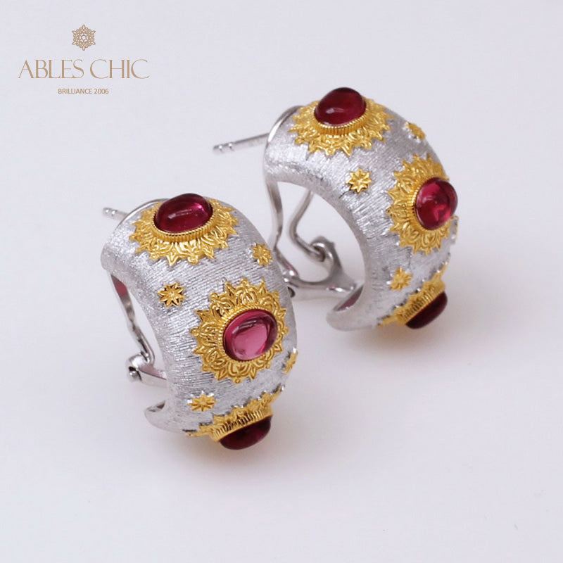 Boucles d'oreilles soyeuses grenat soleil 5152