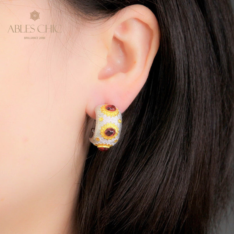 Boucles d'oreilles soyeuses grenat soleil 5152