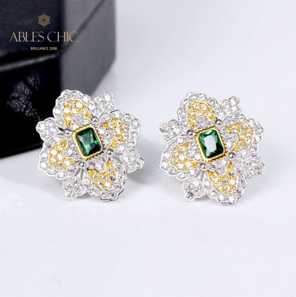 Boucles d'oreilles fleur de trèfle émeraude 5150