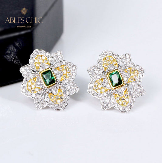 Boucles d'oreilles fleur de trèfle émeraude 5150