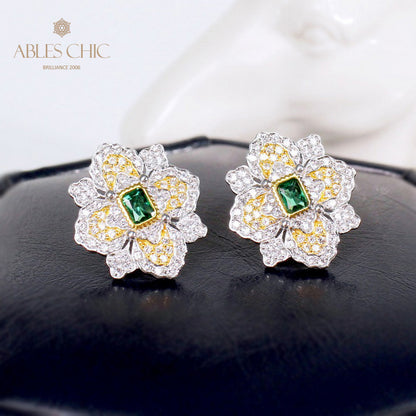 Boucles d'oreilles fleur de trèfle émeraude 5150