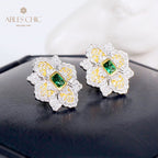 Boucles d'oreilles fleur de trèfle émeraude 5150