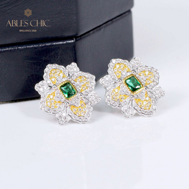 Boucles d'oreilles fleur de trèfle émeraude 5150