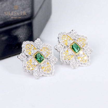 Boucles d'oreilles fleur de trèfle émeraude 5150