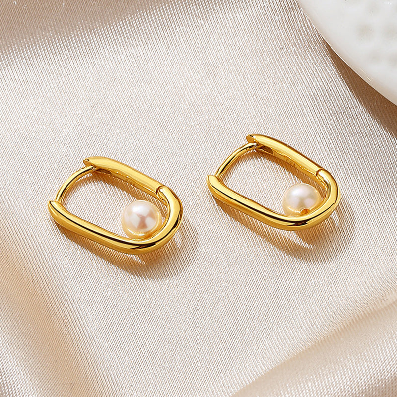 Boucles d'oreilles créoles en U avec perles d'eau douce PE1013