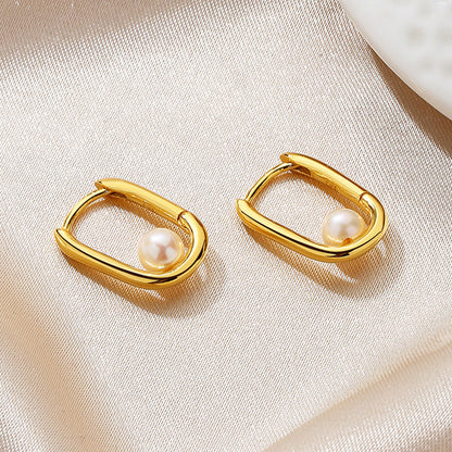 Boucles d'oreilles créoles en U avec perles d'eau douce PE1013