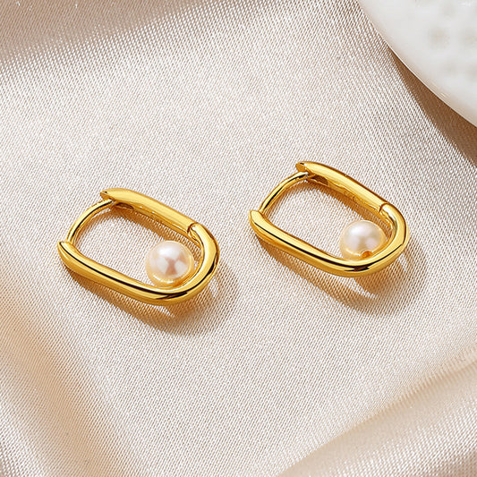Boucles d'oreilles créoles en U avec perles d'eau douce PE1013