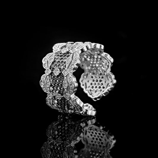 Bague ouverte en dentelle de pétales de rose aérées 5812